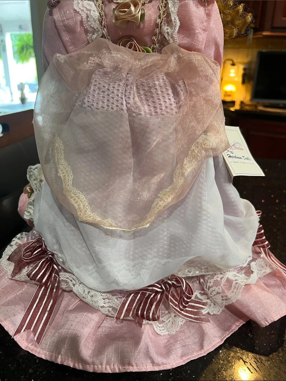Victorian-Style Porcelain Doll in Pink Dress
